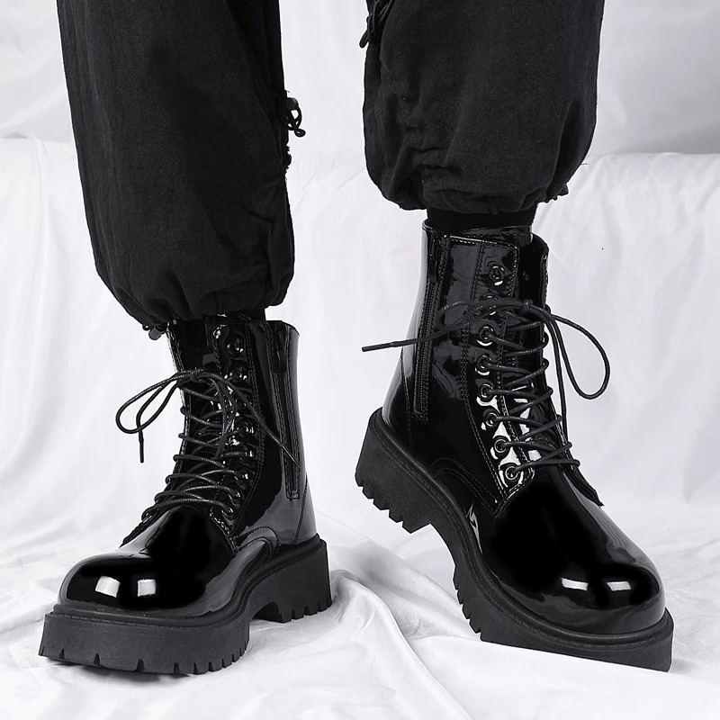 High Ankle Boots Men Casual Footwear Punk Leather for Winter Fur Warm Stylish Motorcycle Boot Big Size 3746 241225