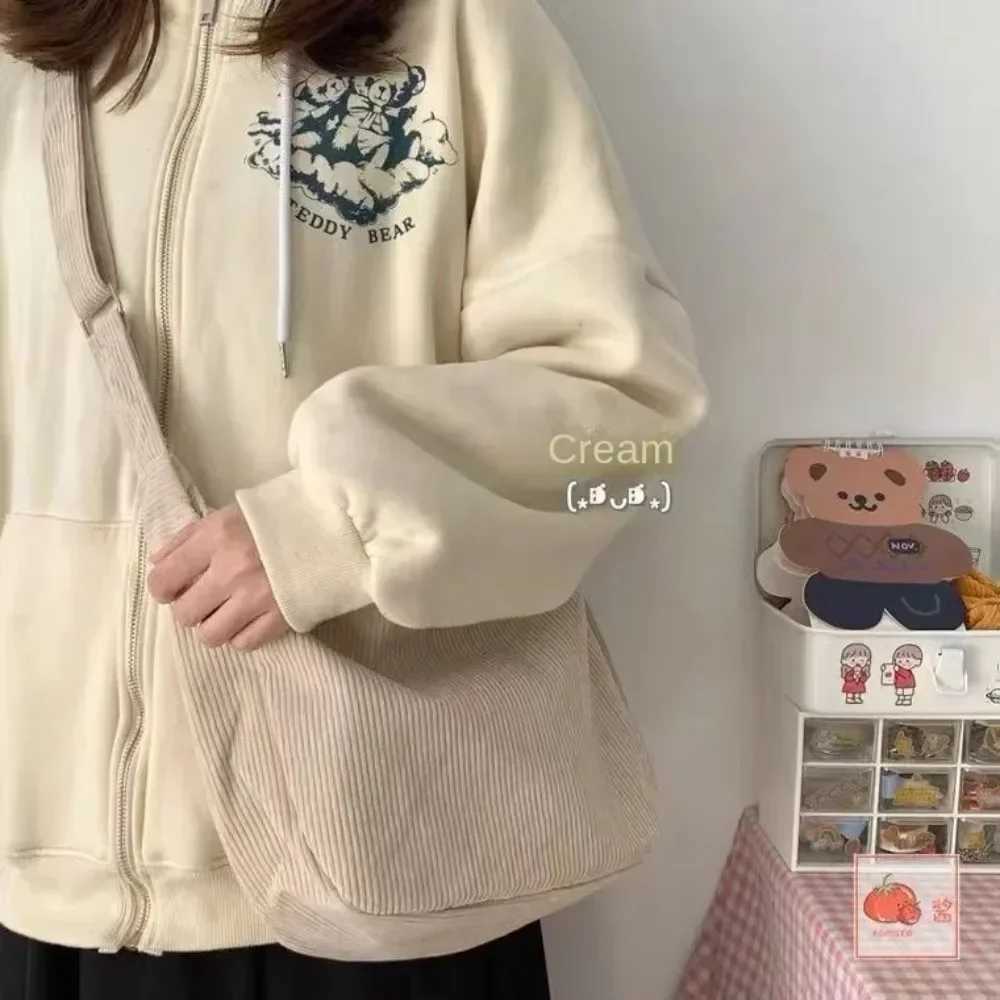 Women Canvas Shoulder Bags Korean Fi Female Messenger Crossbody Bag for Girl Students Corduroy Solid Cloth HandbagsXJ241225