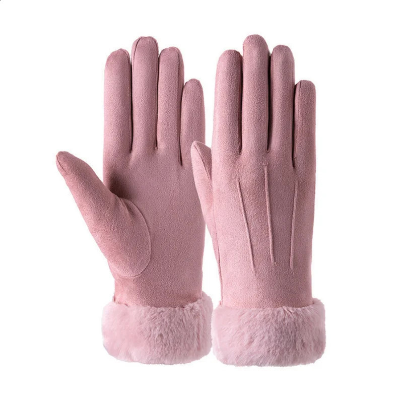 High-quality Women Winter Suede Leather Gloves Touch Screen Driving Gloves Winter Female Thick Plush Wrist Warm Cycling Outdoor 241226