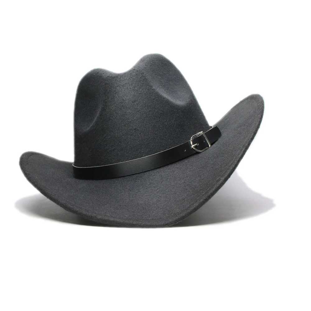 Retro Winter Parents Children Womens Mens/Childrens Wool Wide Brown Cowboy Western Hat Cowboy Girls Bowling C Black Leather Strap (61/57/54cm) W241225