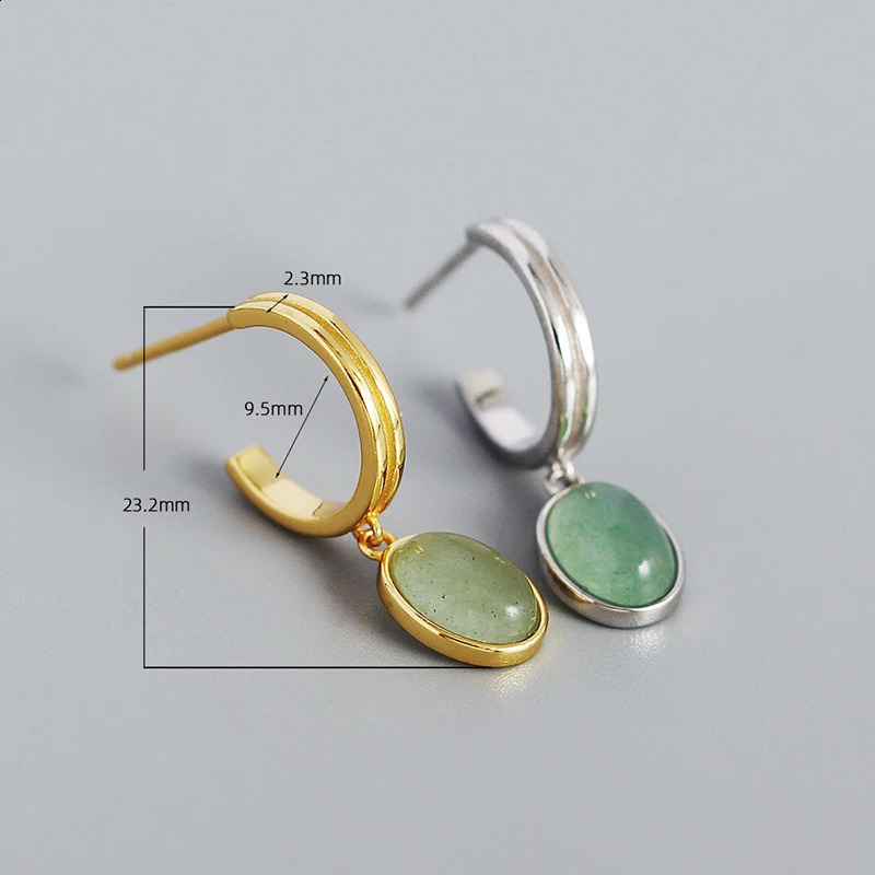 WANTME 925 Sterling Silver Fashion European Natural Green Aventurine Pendant Stud Earrings for Women Exquisite Bohemian Jewelry 241226