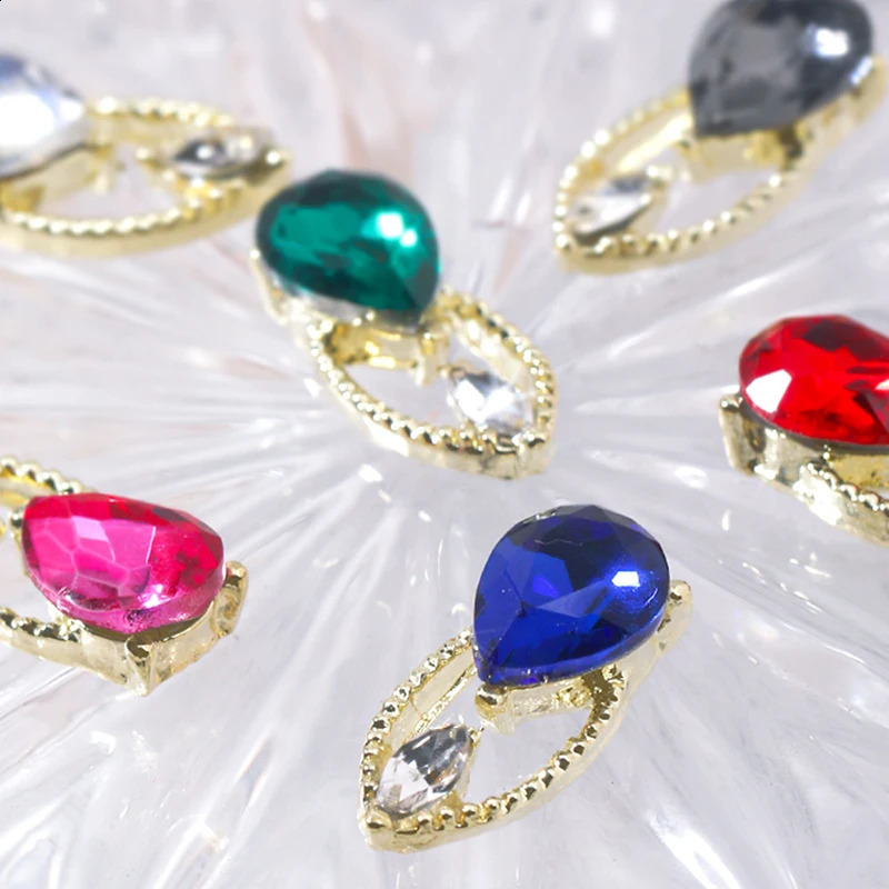 60pcs Nail Art Alloy 3D Charms Long Hollow Water-Drop s Nail Rhinestone Heart Charms Nail Accessories For DIY Jewelry Gems 241226