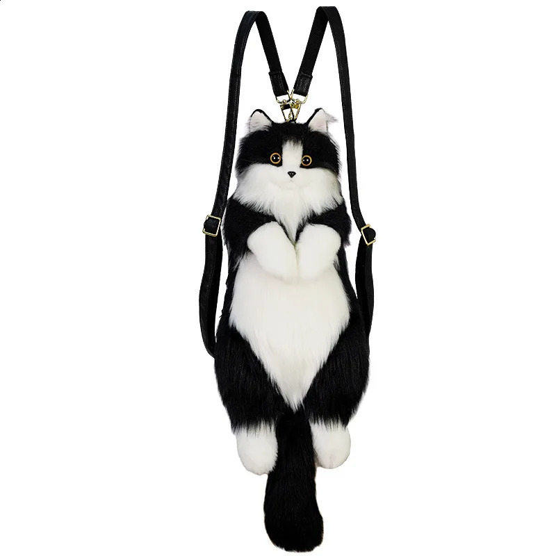 Super Cute Trendy And Fashionable Doll Cat Bags Plush Cat Backpack Pure Handmade Simulation Cat Shopping Bag Birthday Gifts Toy241226