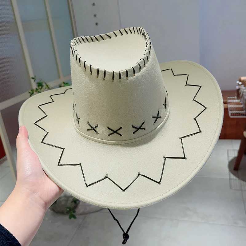 KAMMPT Fashion Western Wide Brown Cowboy Hat Performance Carnival Display Decorative Cowboy Hat Fashion Outdoor Camping Solid Color Hat W241225