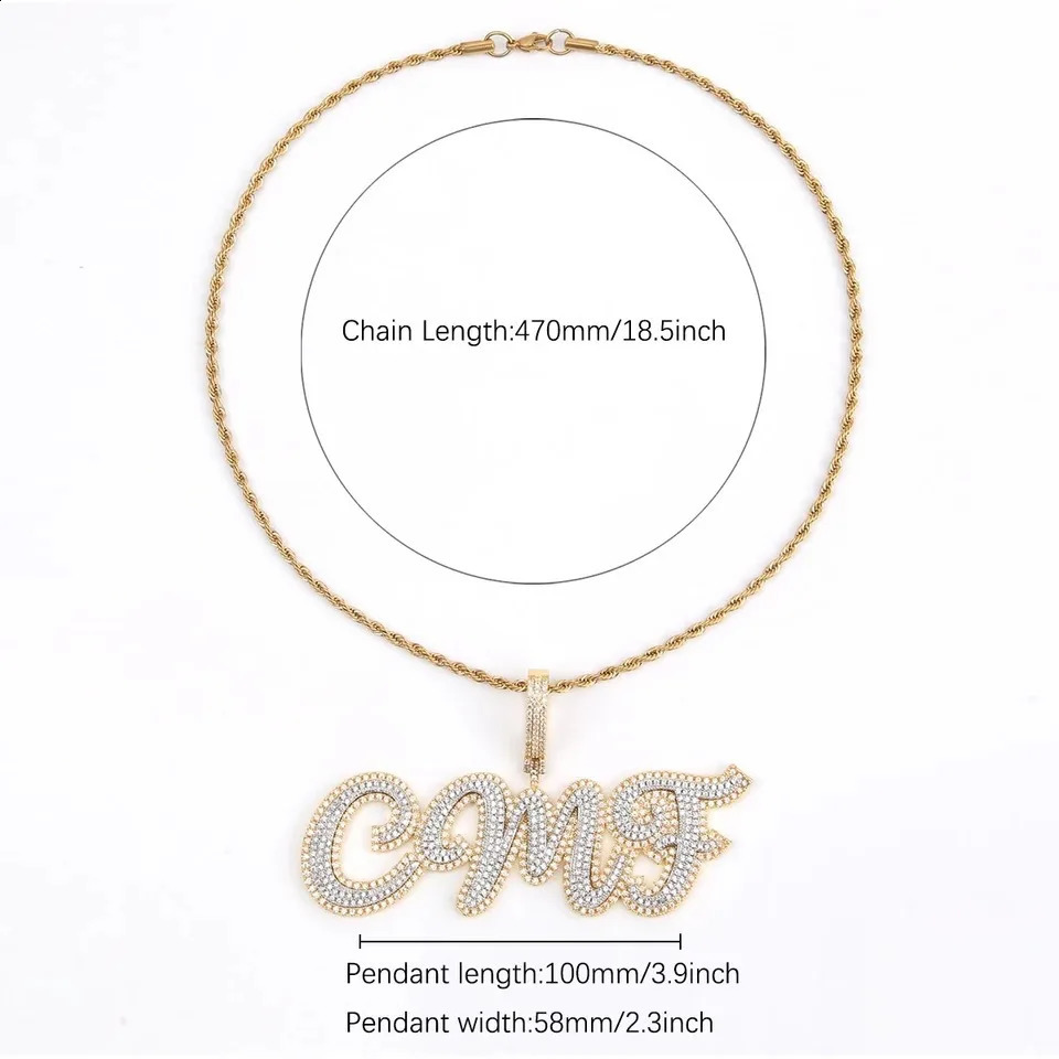 WGPTBDL Custom Cursive Letter Name Pendant Personalized Necklace Men Hip Hop Bling Zircon Customized Jewelry Prong Setting 241226