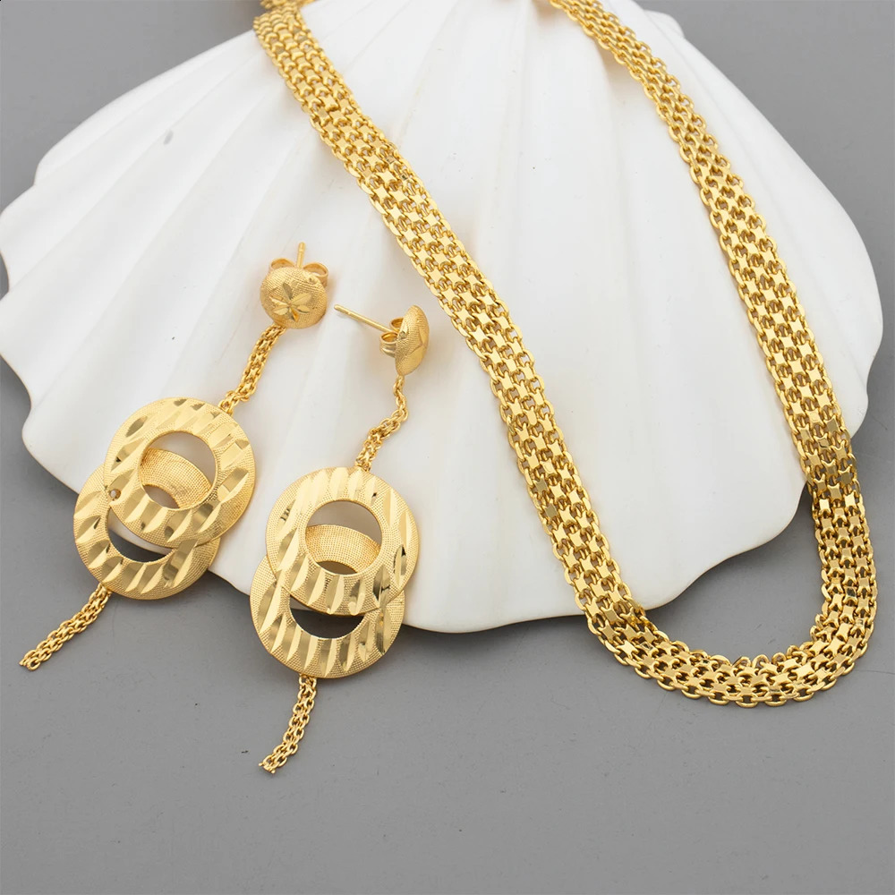 Dubai Necklace Earrings Sets African Gold Color Fashion Jewelry Weddings Party Ethiopian y Jewellery For Women 241226