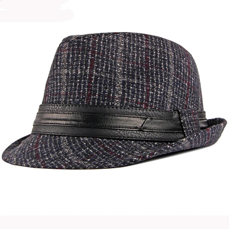 HT2774 Fedoras Autumn Winter Hat Caps for Men Vintage Plaid Wool Hat Retro Gentleman Black Band Fedora Hat Male Trilby Jazz Hat 241226
