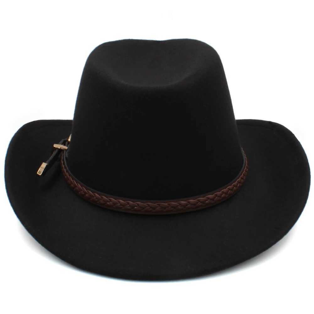 Womens Wool Western Cowboy Hat Width Brim Panama Cs Outdoor Sombrero Travel Fedora Sunbonnet Party Adjustable Size M-L W241225