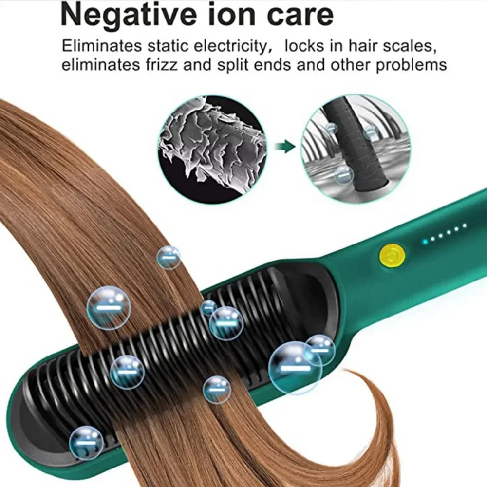 2 In 1 Electric Professional Negative Ion Hair Straightener Brush Curling Comb with Lcd Display Hair Curling Tool Straight Brush 241225