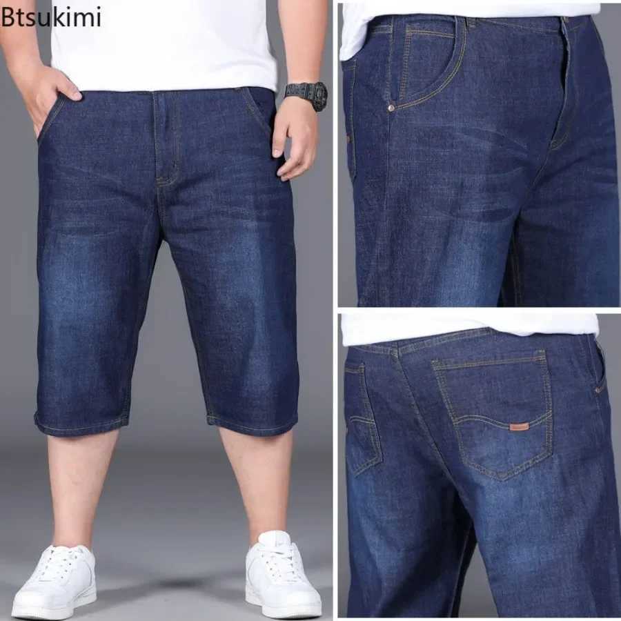 Size 28-50 Summer Thin Denim Shorts for Mens Loose High Elasticity Casual Shorts Fatty Guy Daily Trend Versatile Shorts for Men W241226