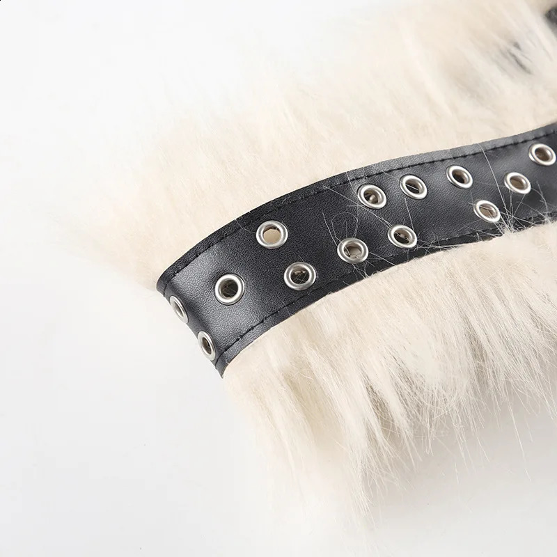 Punk Faux Fur Belt Y2K Metal Studded PU Leather Plush Waist Chain Faux Fur Belts Furry Sexy Vintage Waistband Hiphop Jeans Belt 241226