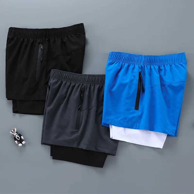 2 in 1 Men Running Sweatpants with Zipper Pockets Jogging Athletics Sweat Shorts Fitness Double Legging Short PantsXJ241226