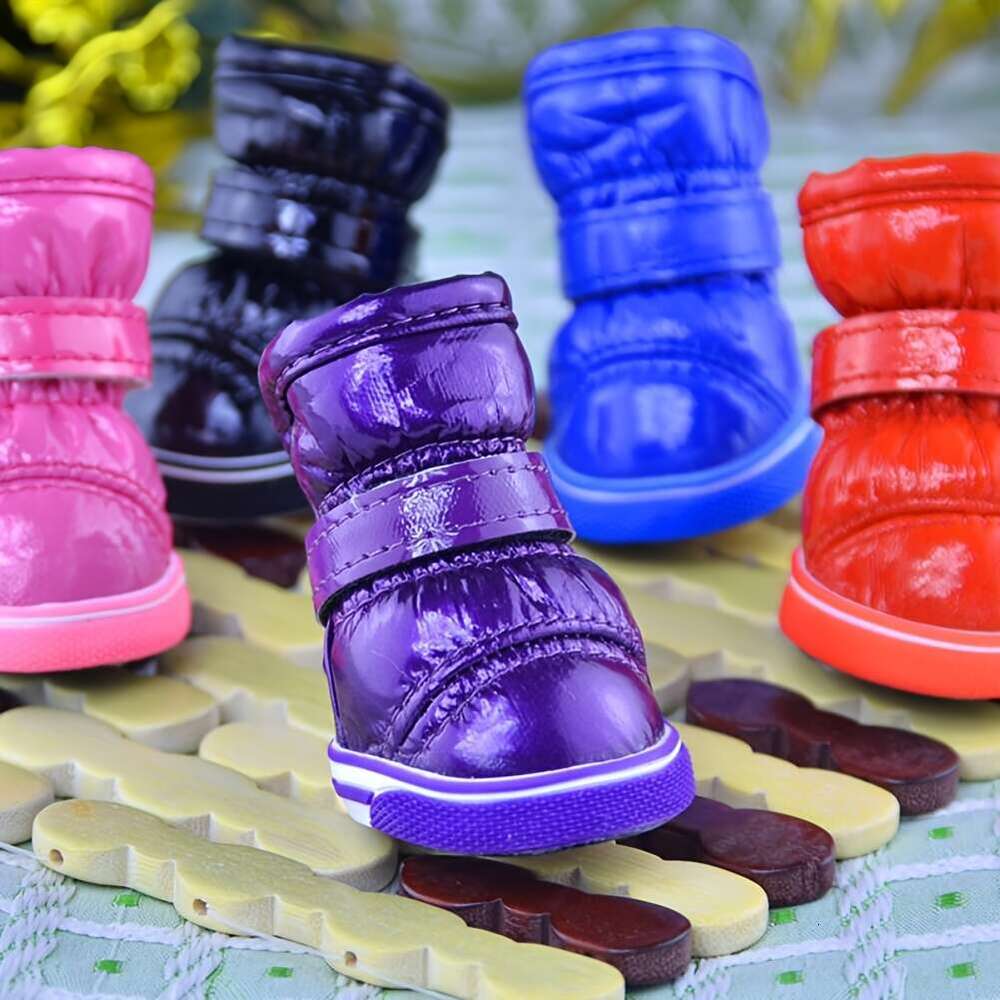 4pcs/Sets Puppy Winter Snow Pet Slip-resistant Waterproof Casual Dog Shoes Paw Protector With Anti-Slip Sole Dogs Boots