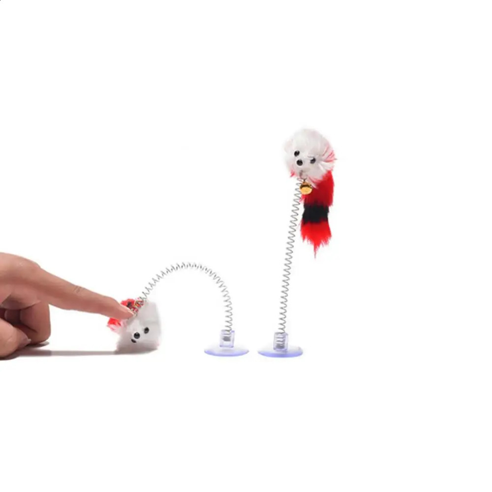 Feather Stick Spring Toy Suction With Bell Mouse Interactive Pet Tool Elastic Scratcher Mice Teaser Entertainment Multicolor 241224