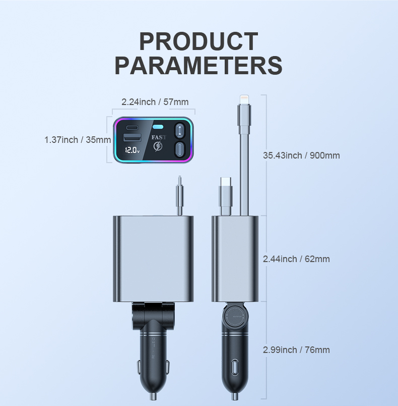 Super Fast Charging Car Phone Conversion Plug with Retractable Cable - Dual USB Ports