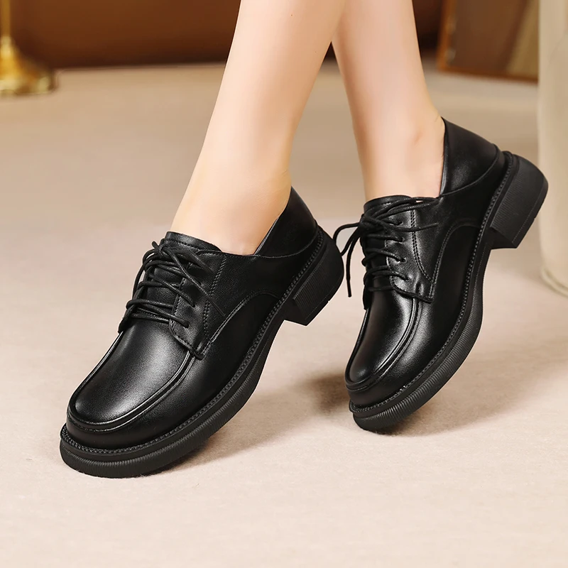 AIYUQI Genuine Leather Loafers Women Autumn British Style Shoes Women Lace-up Casual Women Shoes