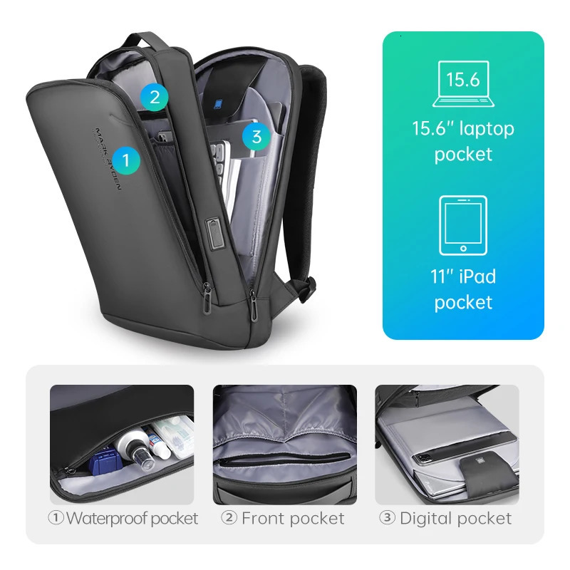 MARK RYDEN Minimalist Backpack Business Hard Shell Front Thin Laptop Backpack Black and Gray15.6 241225
