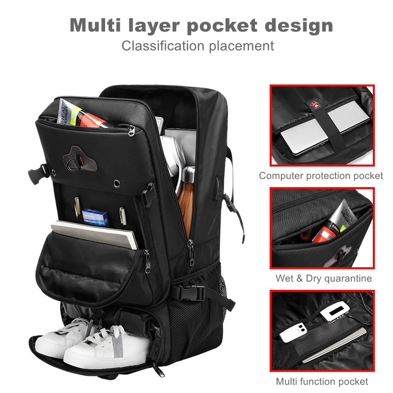 75L Thick Travel Backpack Men Business Backpack School USB Bag Large Capacity Laptop Waterproof Fashion Backpack 241225