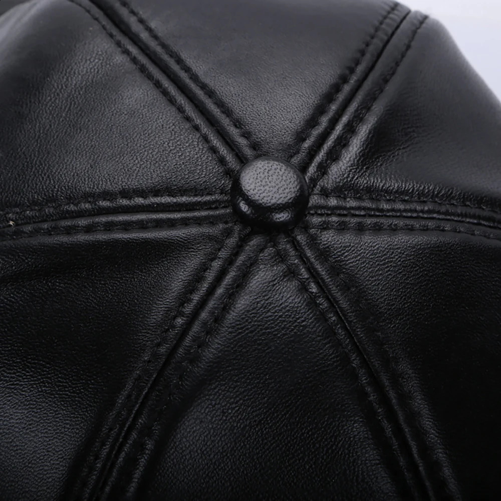 Street Hip Hop Hat Leather Hat Fashion Adult Leather Hat Mens Warm Leather Baseball Cap Male Men Outdoor Windproof Hat 241226