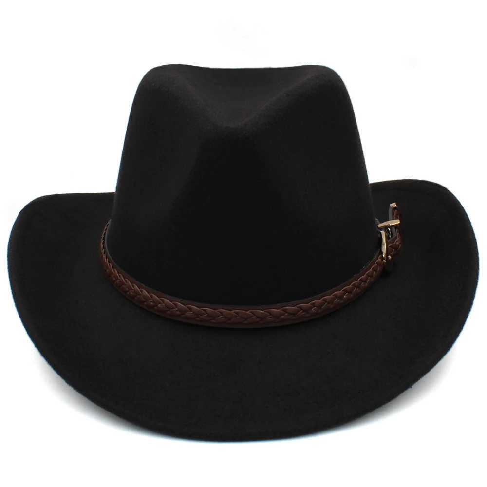 Womens Wool Western Cowboy Hat Width Brim Panama Cs Outdoor Sombrero Travel Fedora Sunbonnet Party Adjustable Size M-L W241225