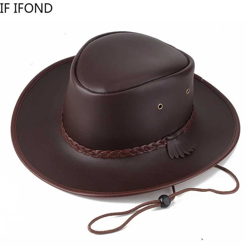 High quality mens Western cowboy hat 2021 artificial leather gentleman jazz retro C autumn winter straw hat Hombre Cs W241225