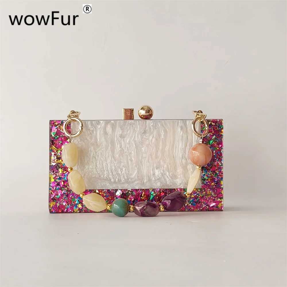 High Quality Colorful patch handmade resin handle acrylic box suitcase evening bag wedding party banquet handbag T241225