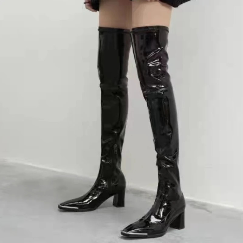 Winter High Boots Chelsea Chunky Platform Over The Knee Women Boots Pumps Square Toe Fashion Goth Women Shoes 241226