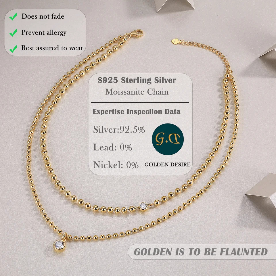 15ctw Double Layer Bead Chain Necklace S925 Sterling Silver GoldPlated Delicate Dual n for Elegant Layered Look 241226