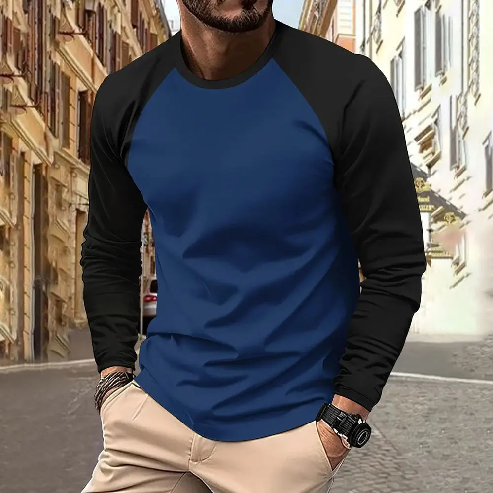 Mens Large Size Loose Color Tshirt Spring And Autumn Fashion Round Neck Long Sleeve Street Daily Casual Sports Shirt 241223