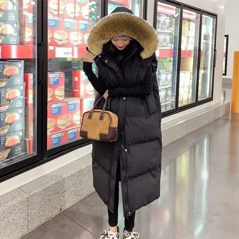 Detachable Fur Long Vests Winter Women Vest Korean Hooded Jacket Cotton Padded Windproof Warm Waistcoat 2024 241223