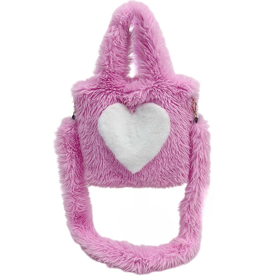 Hairy Bag Women's Heart Pattern Large Capacity Plush Tote Bag Internet Celebrity Casual Shoulder Bag 241215