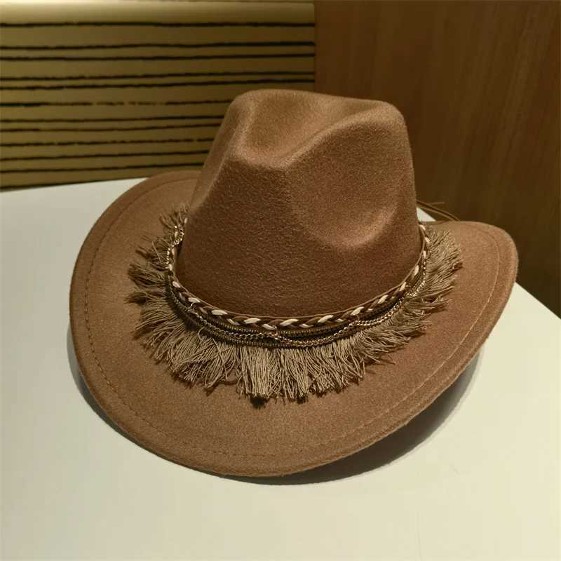 Fedora Hat Cowboy Western Cowboy Mens Hat Panama Outdoor Wide Brim Solid Khaki Coffee Black Outdoor C Sombrero Vaquero New W241225