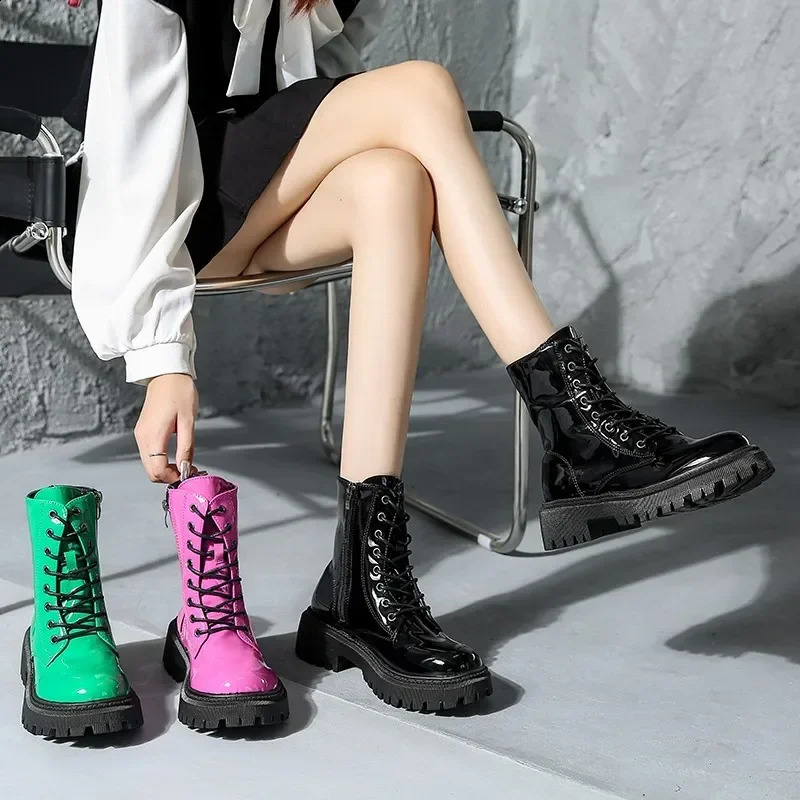 Women Colorful Fashion Ankle Boots Gothic Platform Punk Winter Black High Heels Sexy Ladies Shoes Combat Boots for Women 241226