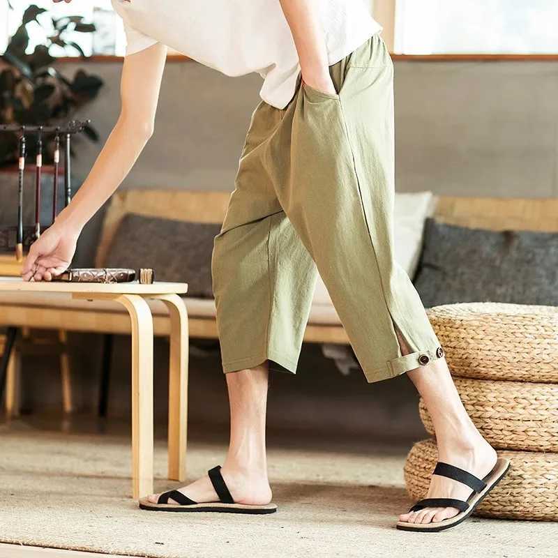 2023 Summer Harem Pants Men Short Joggers Chinese Style Calf-Length Casual Baggy Pants Male Capris TrousersXJ241226