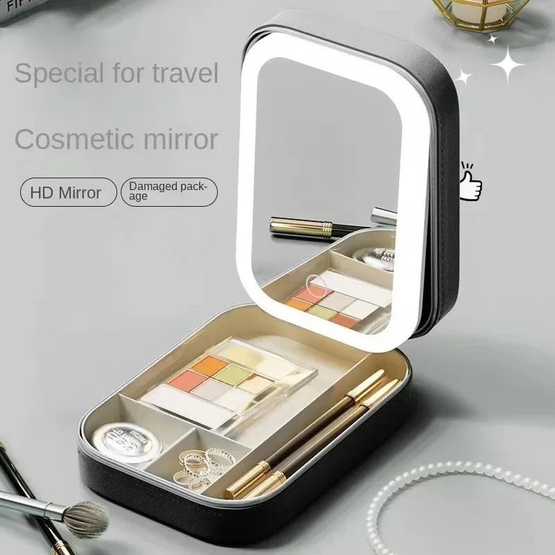 Smart LED Cosmetic Case With Mirror Travel Makeup Bag Small cute Female Beautician Skincare Product Makeup Case For Women 241226