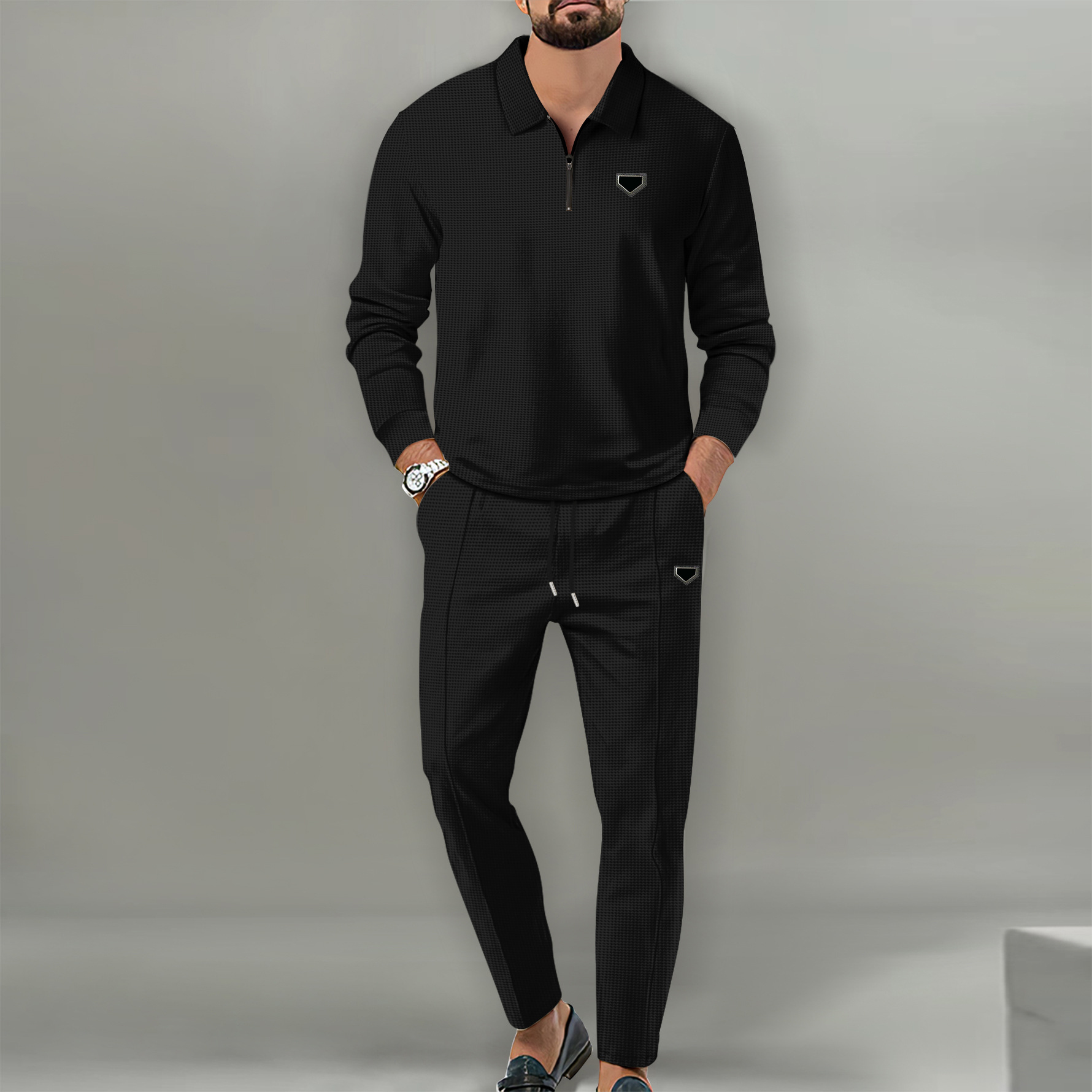 Men's Waffle Tracksuit - Long Sleeve Jacket & Pants, Casual & Stylish 2024 Collection