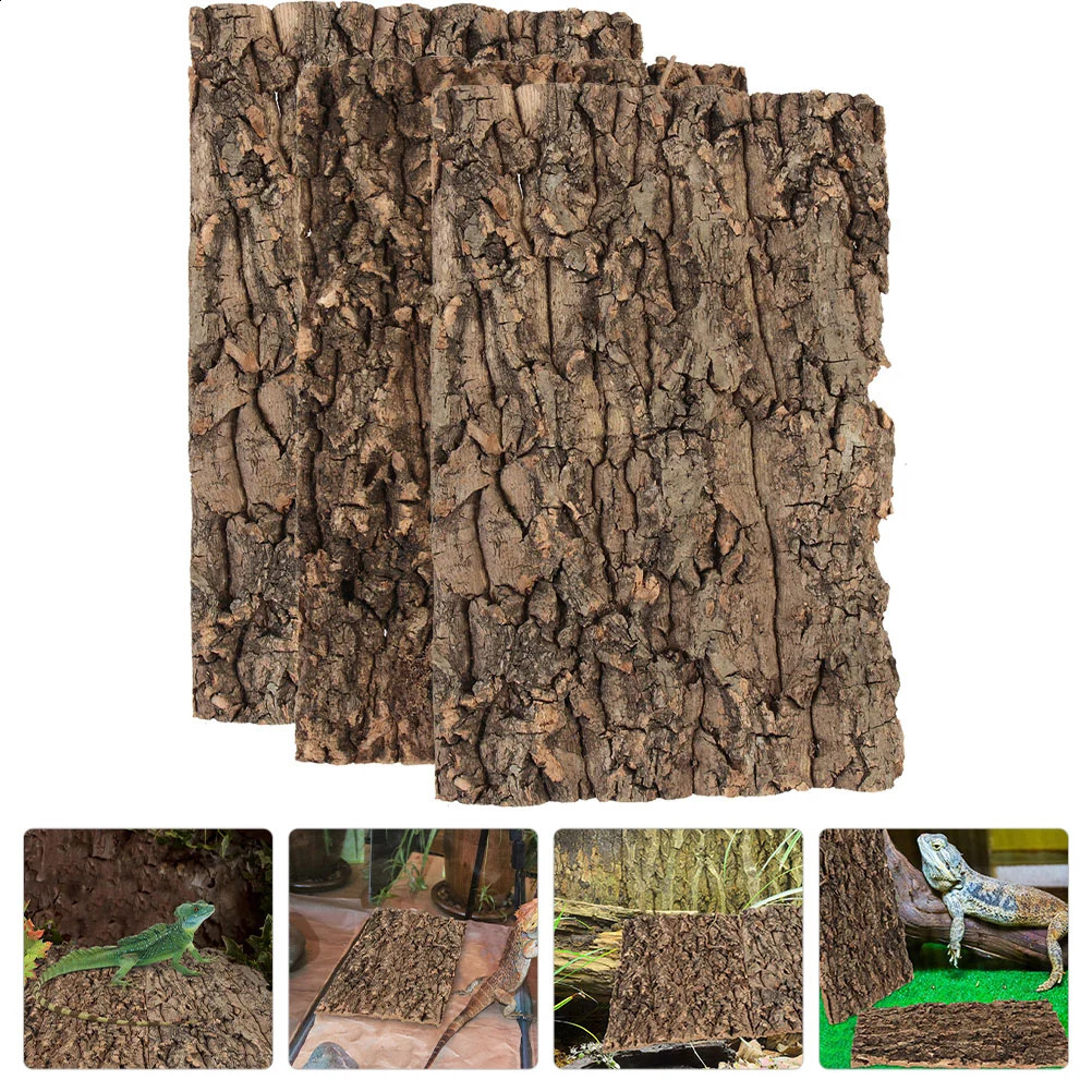 3 Pcs Reptile Bark Backdrop Glass Containers Cork Reptiles Terrarium Background Plants Decor Wood 241225