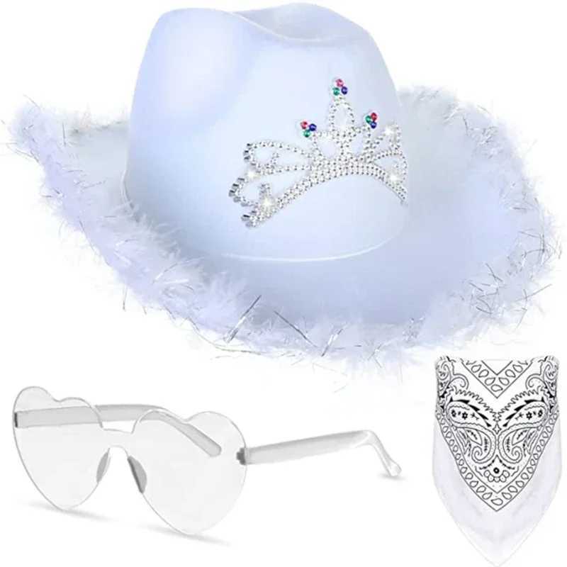 Halloween Womens Western Pink Cowboy Girl Fluffy Cowboy Flash Hat Carnival Party Costume Set W241225