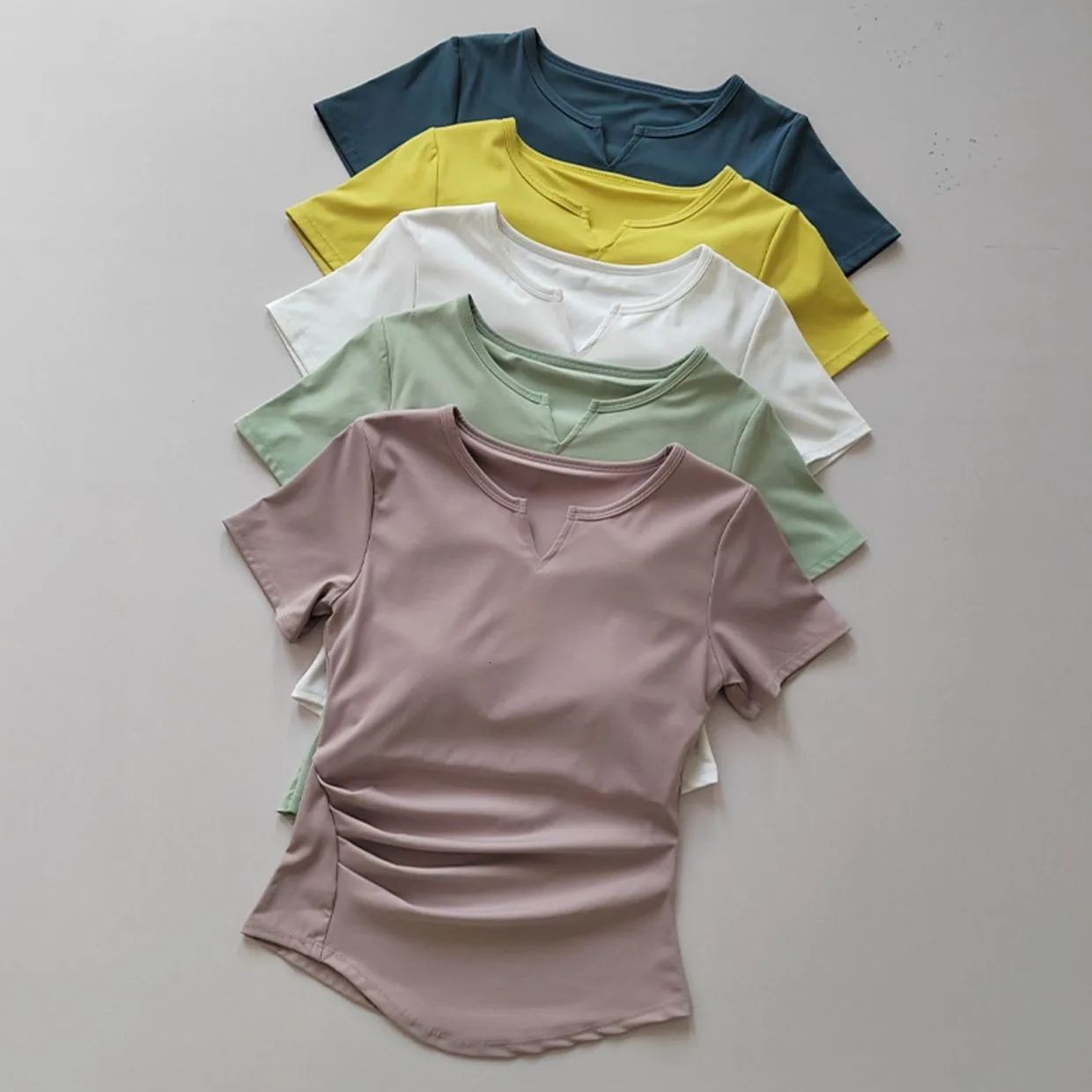 Women's Sports Shirts Yoga Short-Sleeved T-Shirt Padded Tight Training Breathable Quick-Dry Running T-Shirt Fiess Top