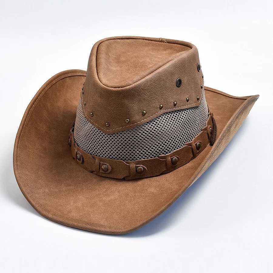 Leather Western Mens Cowboy Hat Wide Brim Gentleman Church Jazz C Cowboy Hat Sombrero Hombre W241225