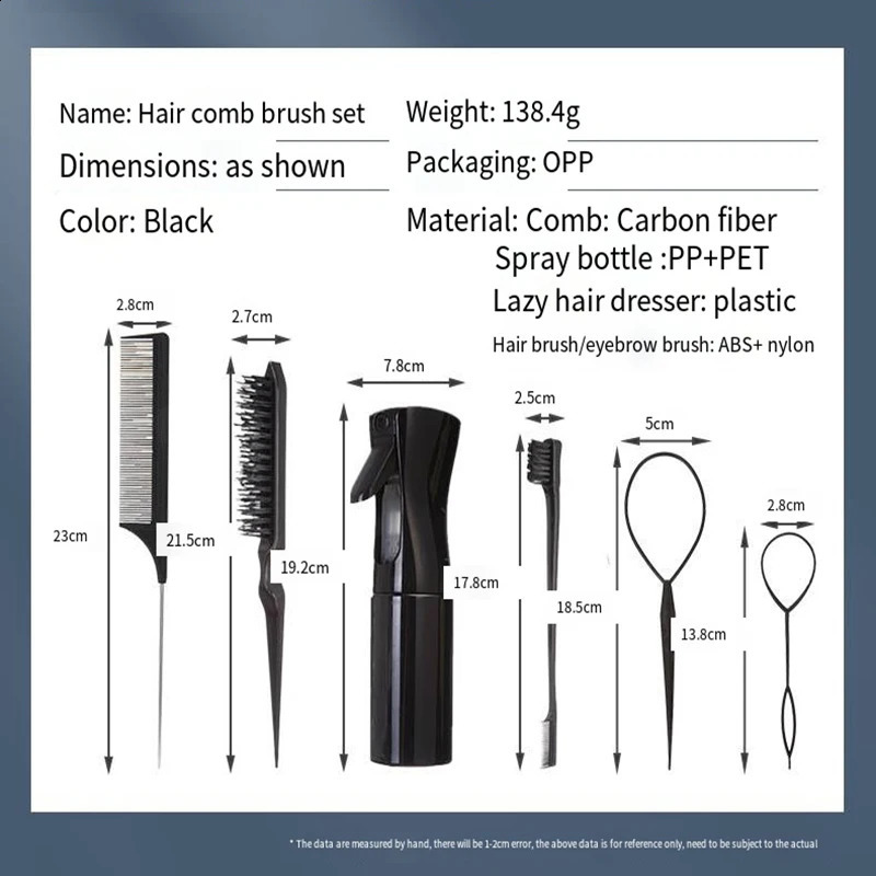 6pcs/Set Hair Brush Set Hair Braiding Loop Rat Tail Comb Hairdressing Spray Bottle Teasing Hair Brsuh Edge Control Hair Brush 241225