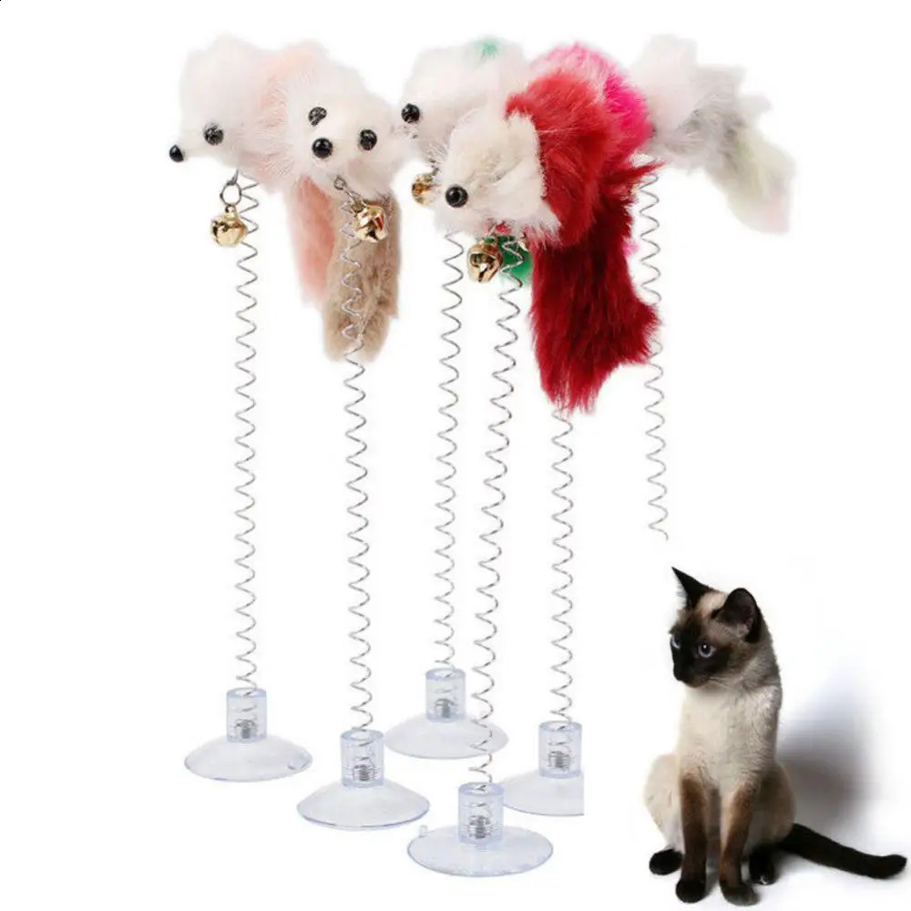 Feather Stick Spring Toy Suction With Bell Mouse Interactive Pet Tool Elastic Scratcher Mice Teaser Entertainment Multicolor 241224