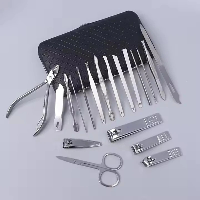 19pcs/Set Nail Clippers Fingernail and Toenail Clipper Cutters Stainless Steel Manicure Pedicure Kit with Travel Case 241225