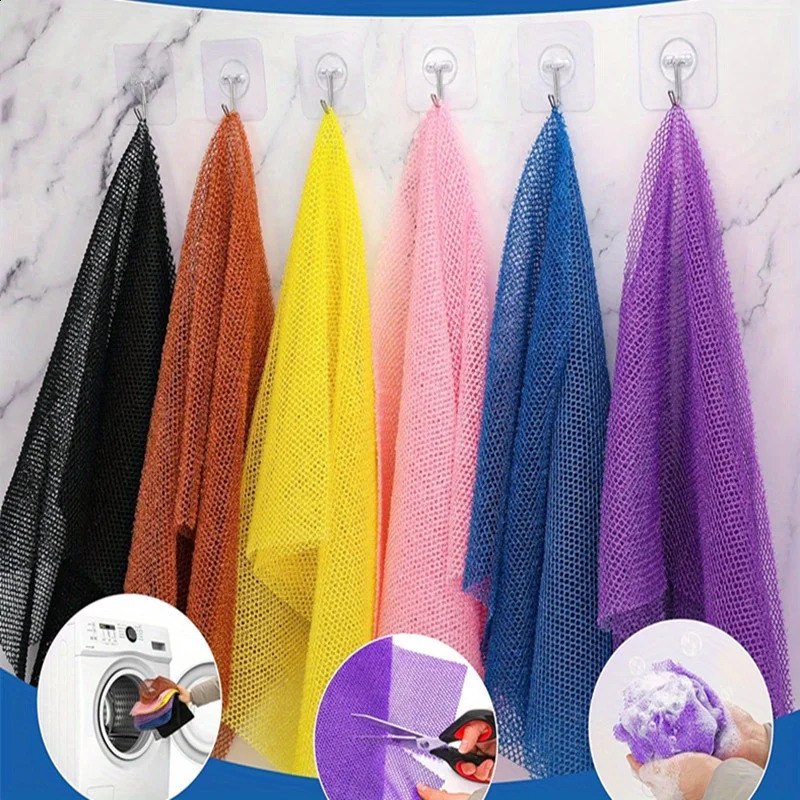 6pcs Exfoliating Bath Net Sponge Set Body Scrubber Quick Dry Odorless Shower Exfoliator Durable Bathroom Accessories 241226