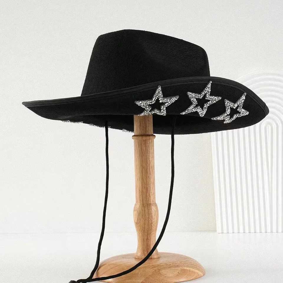 Black denim hat resin diamond Dick denim fabric pentagonal hat W241225