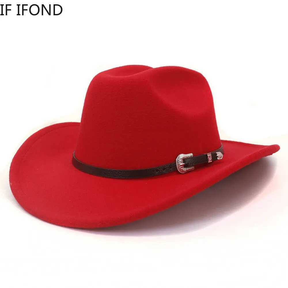 New retro mens western cowboy hat with belt rolled up in winter and autumn Brim Cowboy Girl Jazz Church C Sombrero Hombre W241225