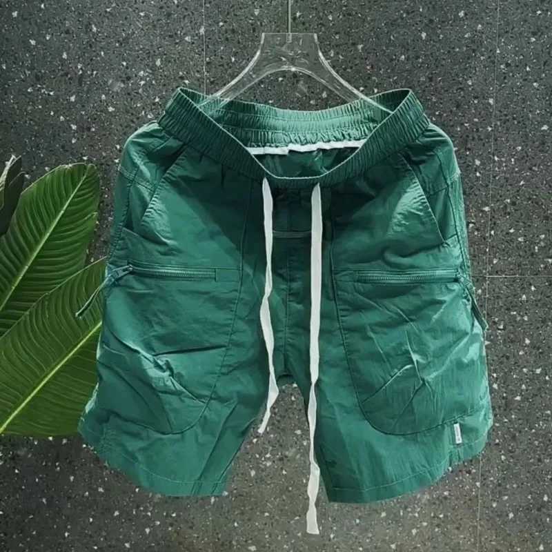 Japanese boyfriend comfortable summer 2024 new patch work elastic drawstring pocket zipper fashionable solid loose casual shorts W241226