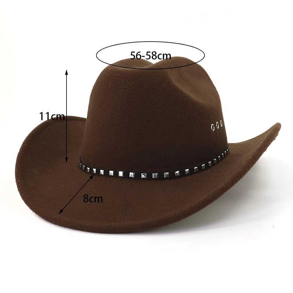 Rivet Western Mens Cowboy Hat Retro Charm Cowboy Girl Church Jazz Felt Cs Sombrero Hombre Gentleman Top Hat W241225