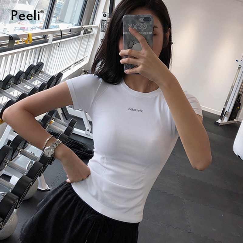 Peeli Short Sleeve Running Gym Breathable Yoga Tops 2022 T Shirts Sports Jersey Women Tank Top Fiess Female Sportswear