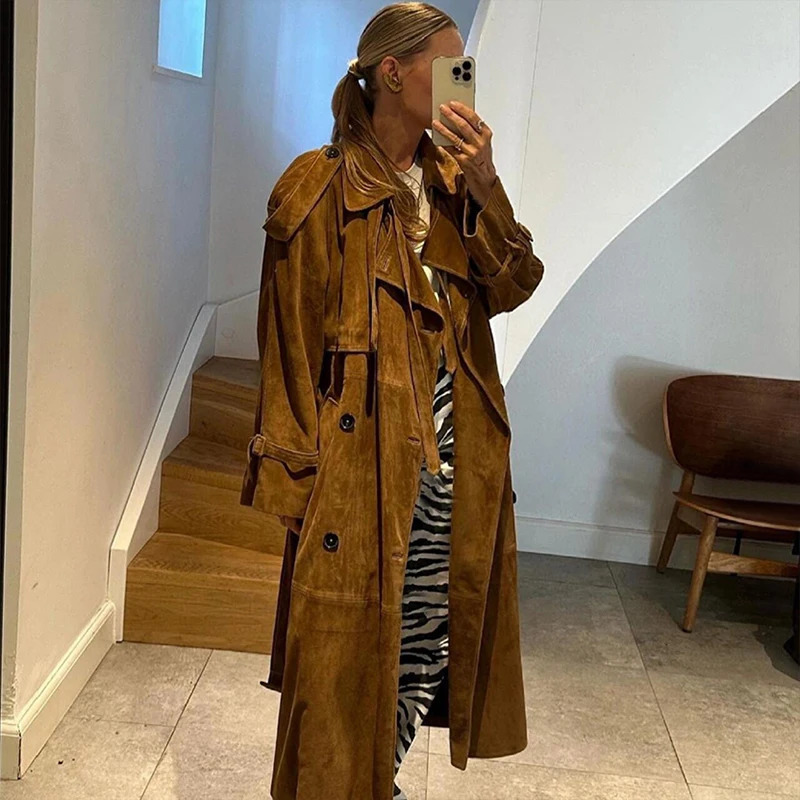NIGO Womens Autumn And Winter Retro Lapel Doublebreasted Solid Color Long Loose Coat Jacket Ngvp nigo9472 241225